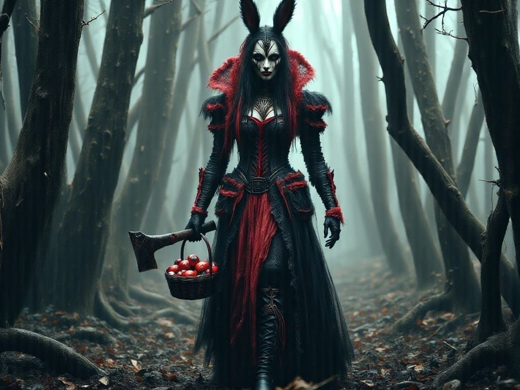 Gothic Easter Goddess in Crimson Bunny Costume