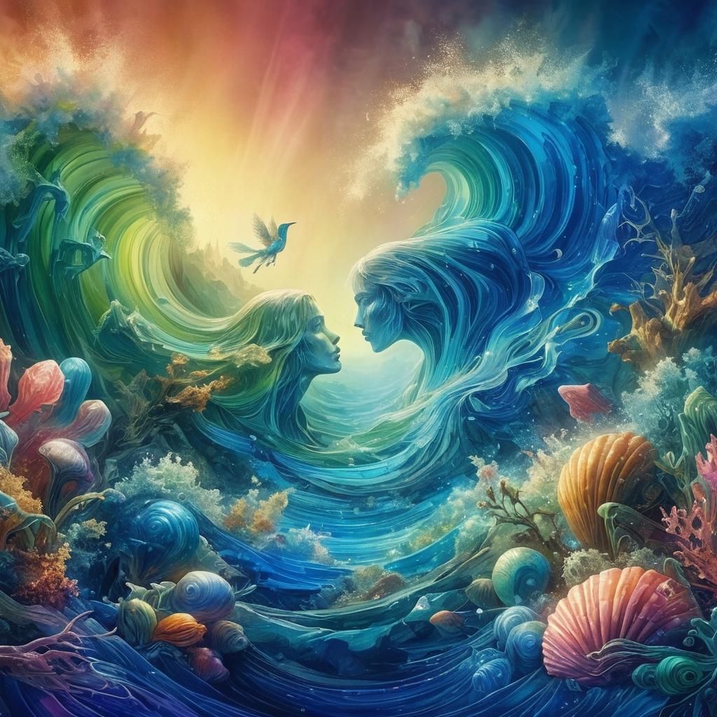 Adventurer in Bioluminescent Crystal Cavern, Neon Ink Splatt...