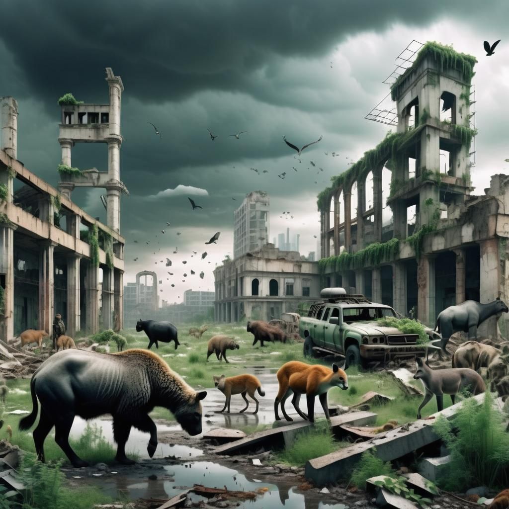 Post-Apocalyptic Cityscape Reclaimed by Nature