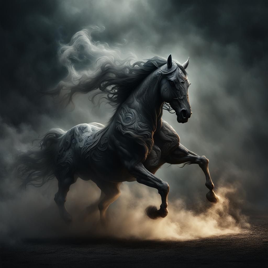 Smoky Nightmare Horse in Dark Fantasy Style