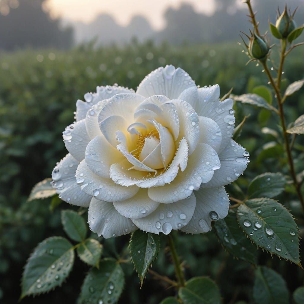 Delicate Morning Rose in Dewy Garden