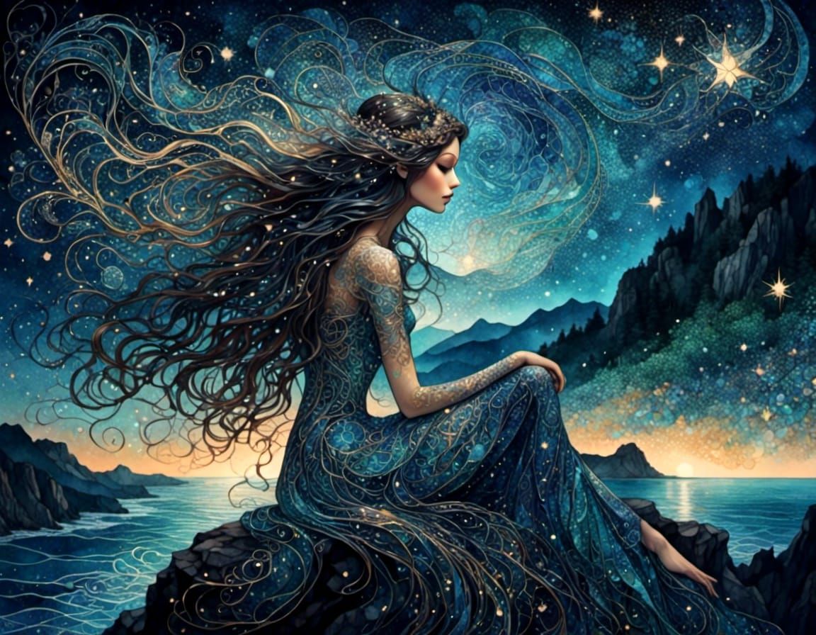 Fairycore Princess Double Exposure in Dark Oil Painting Styl...