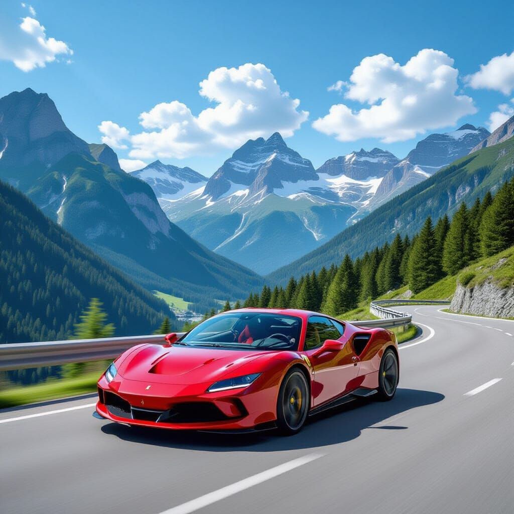 Ferrari F90 Races Through Alps in Hyperrealistic Style