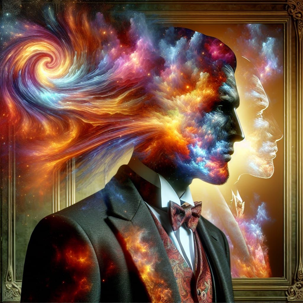 Man with Galaxy Face in Dramatic Lighting