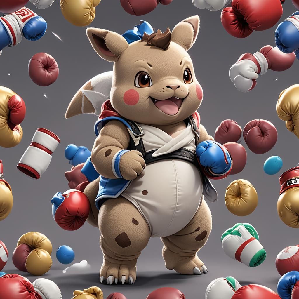 Cute Baby Kangaskhan Boxer in 3D Anime Style