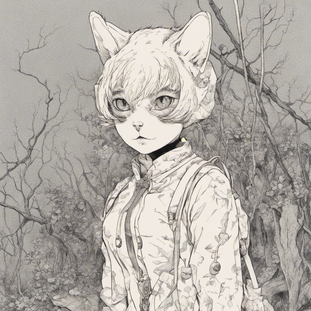 Anthropomorphic Cat in Manga Style
