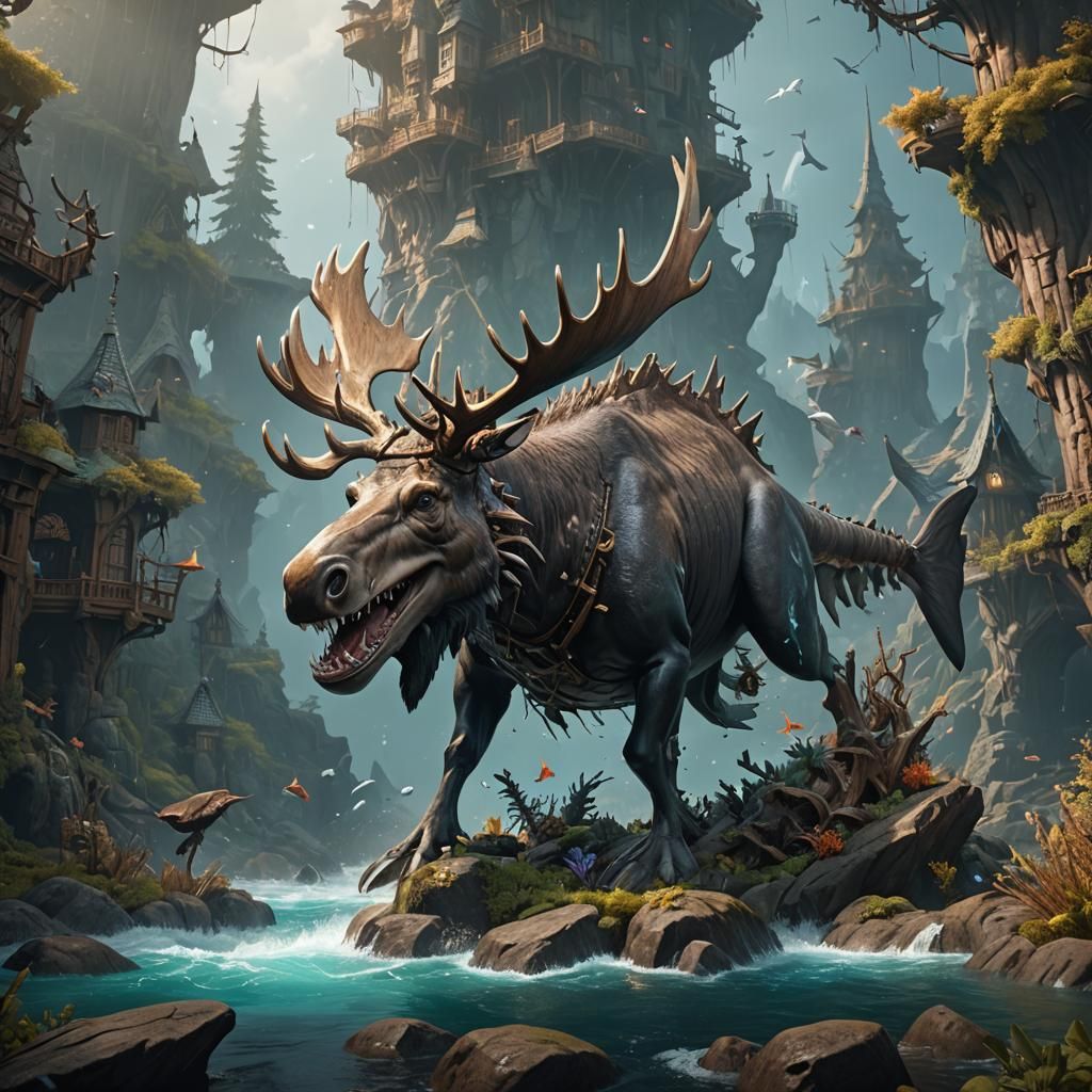 Fantastical Moose Shark Concept Art in Deep Color