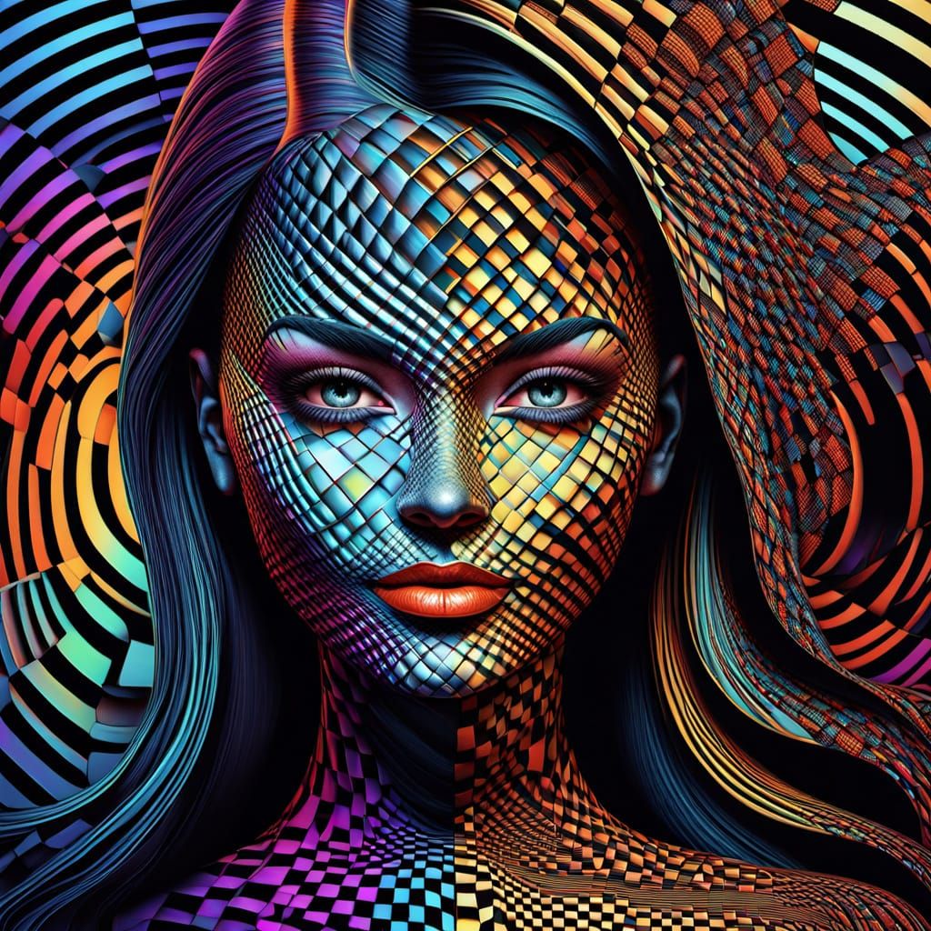 Hypnotic Moiré Woman: A Vibrant Optical Illusion