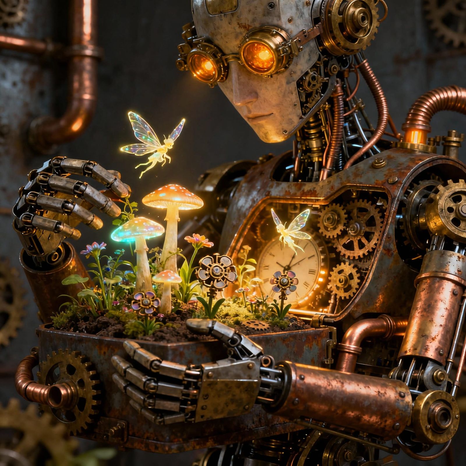 Steampunk Automaton Tends Enchanted Garden