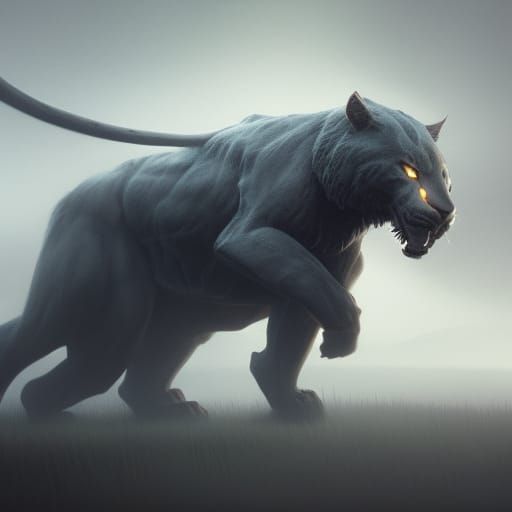 Smilodon on a foggy plain