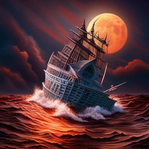 Skeleton Ship in Maelstrom: Hyperrealistic Splash Art