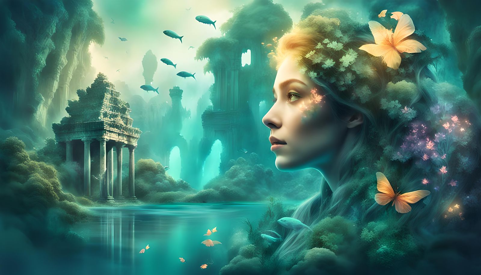 Mythical Woman: Double Exposure Fantasy Art