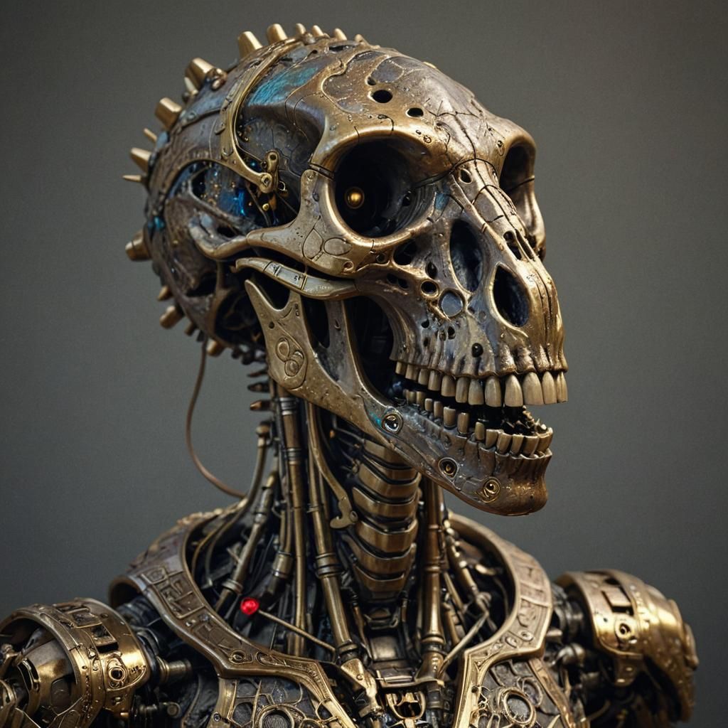 Sci-Fi Brass Dinosaur Skull Radio in Art Nouveau Style