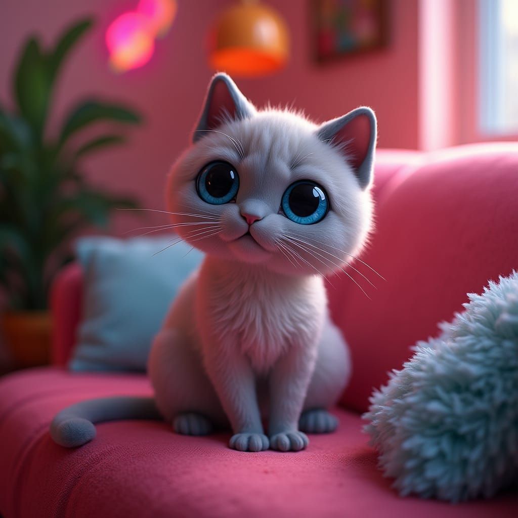 Seal Point Ragdoll Cat in Neon Cozy Home