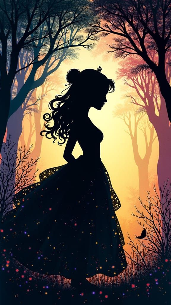 Scherenschnitt Princess in Mystical Fantasy Scene