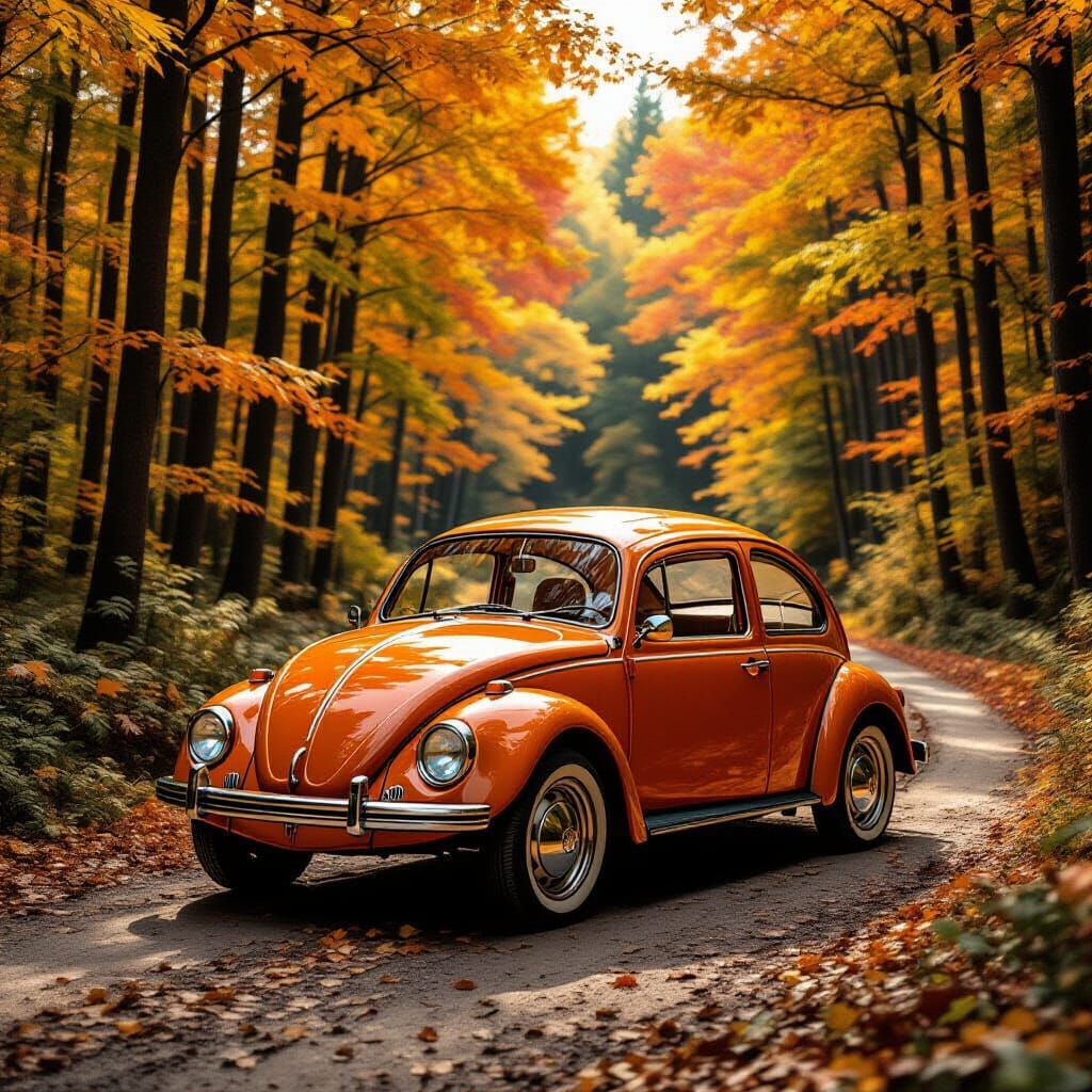 Autumn Orange VW Beetle in Forest