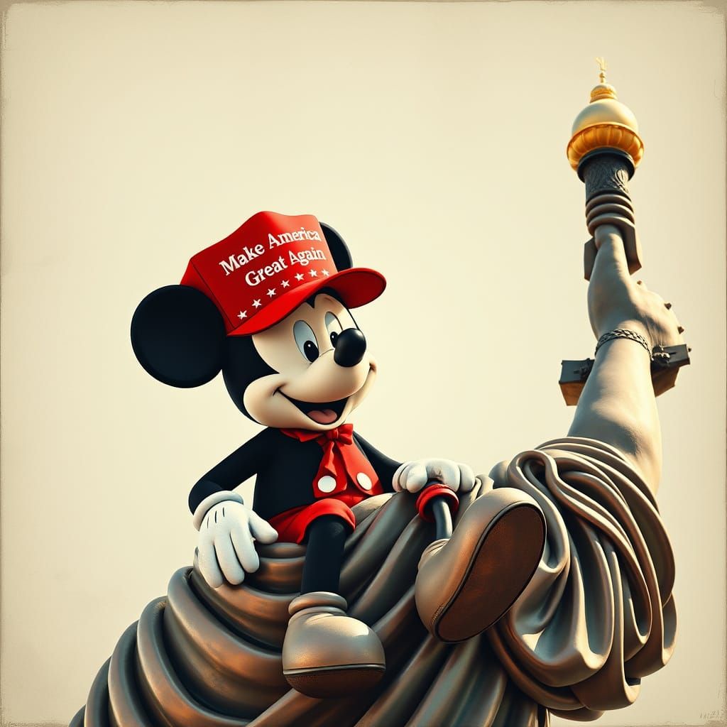Mickey Mouse Meets Lady Liberty in Satirical Style
