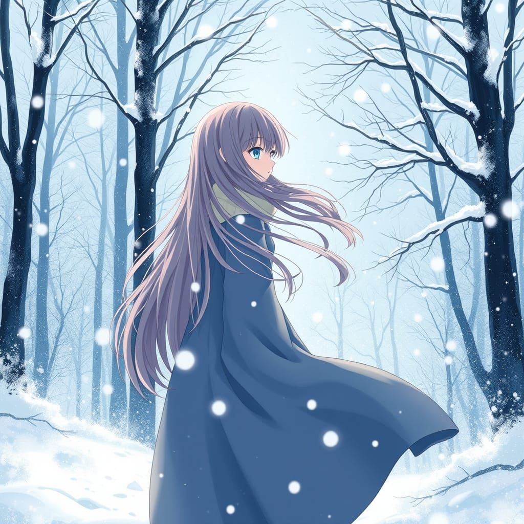 Serene Winter Goddess in Tranquil Forest
