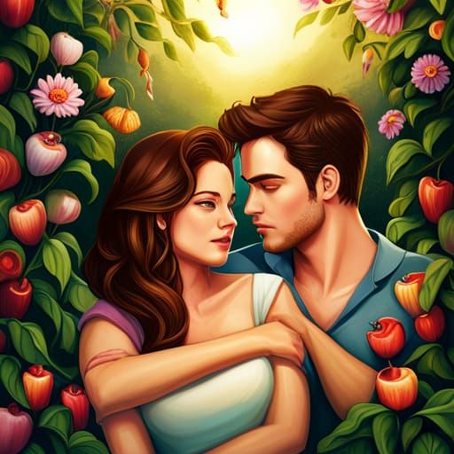 Romantic Twilight Apple Orchard Book Cover Art