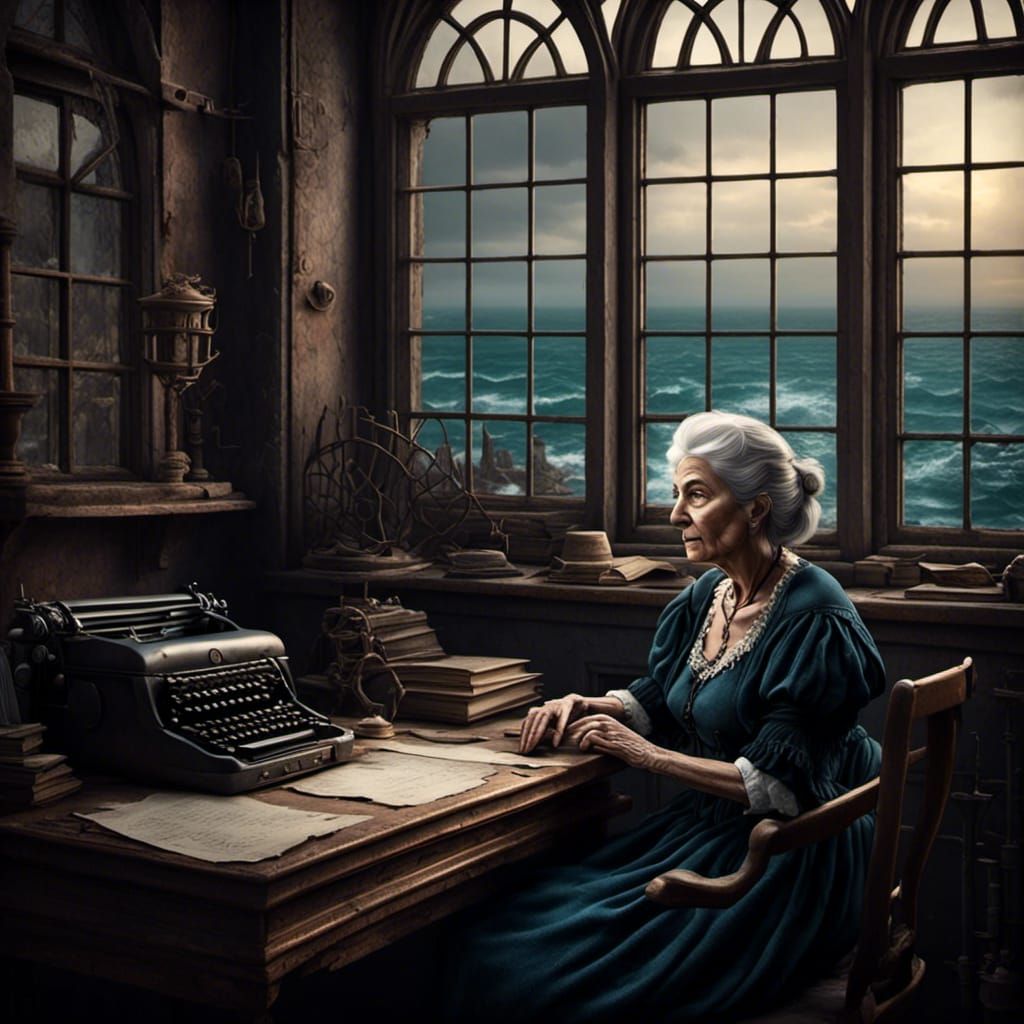 Gothic Portrait: Old Lady and the Stormy Sea