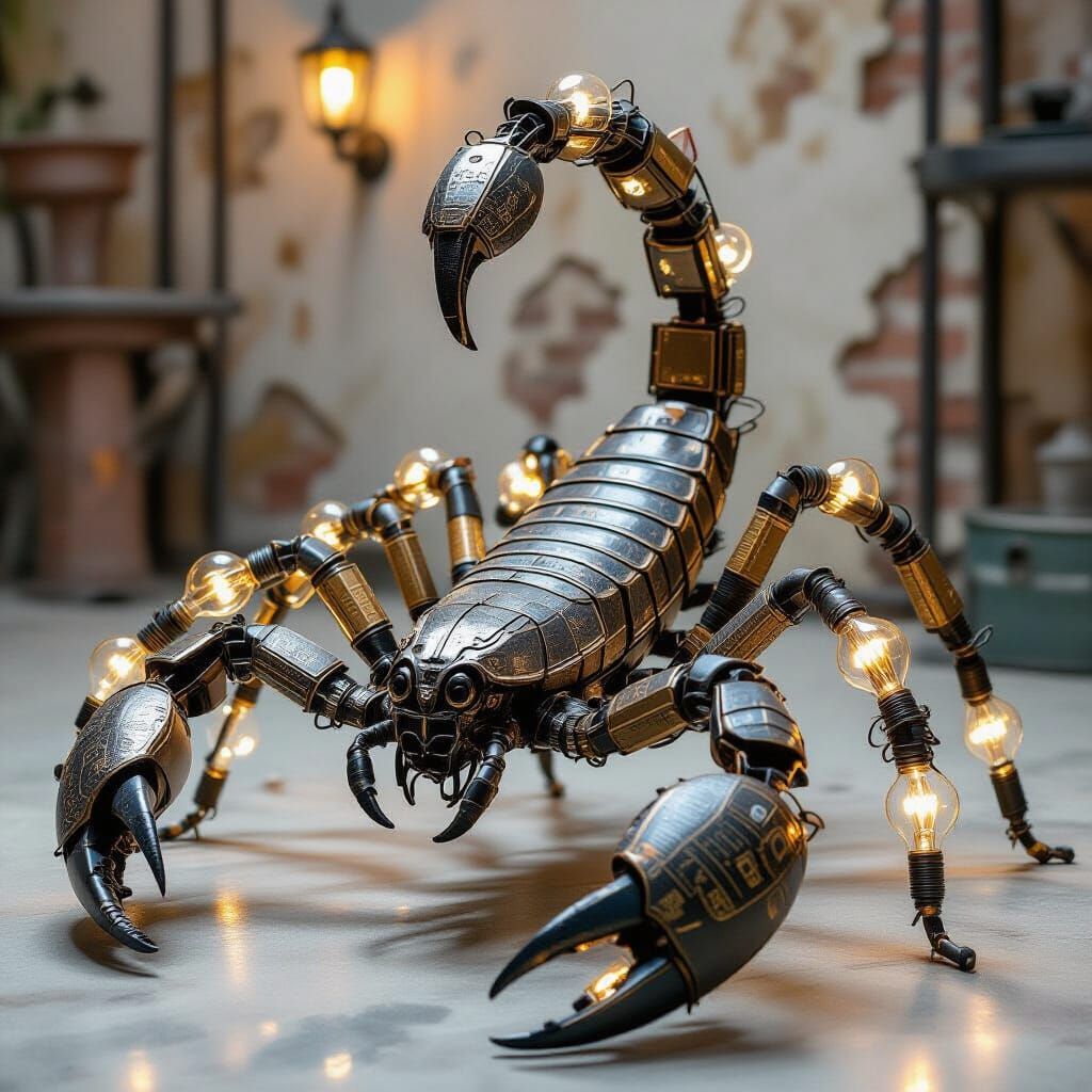 Steampunk Scorpion Sculpture Made From Light Bulbs