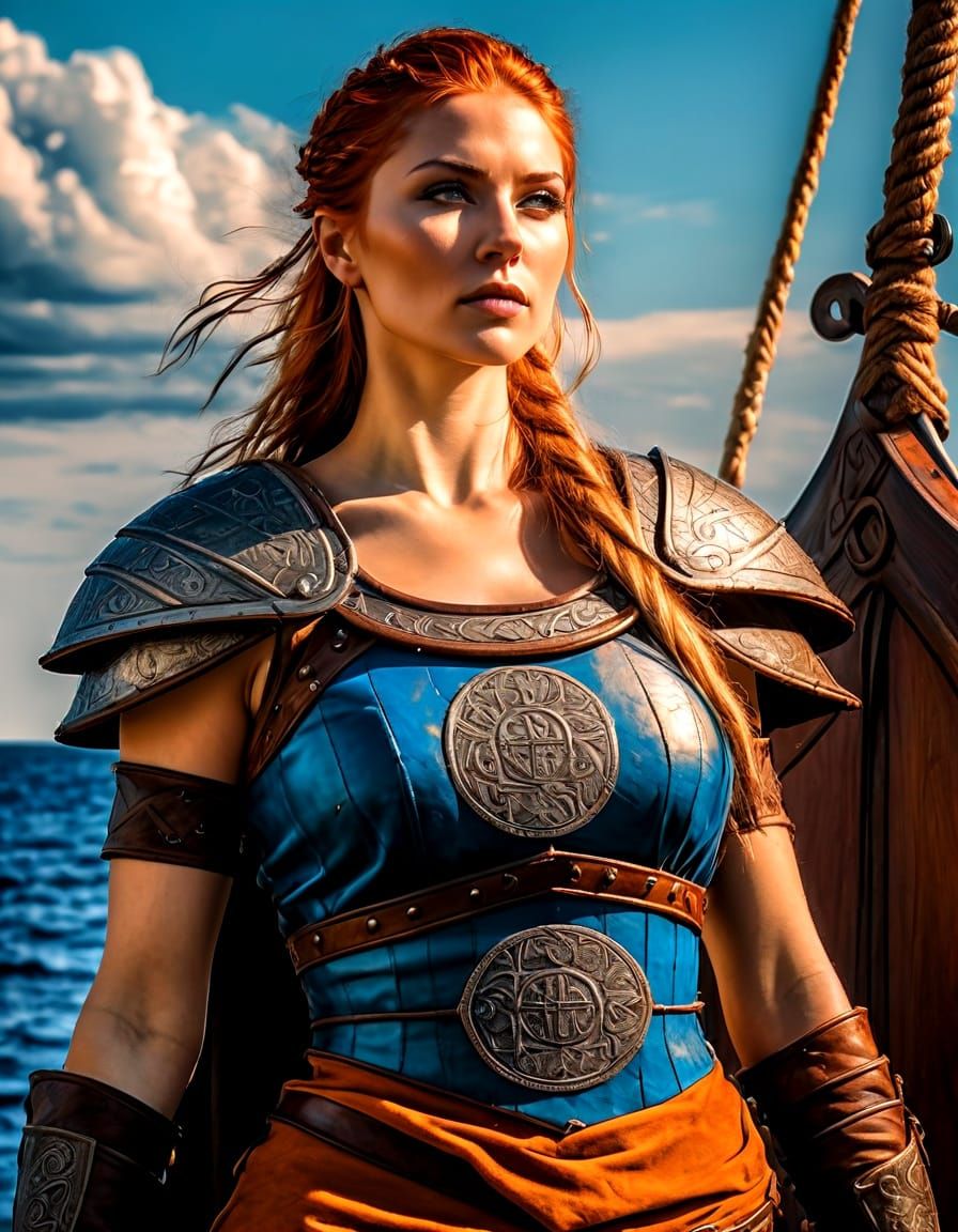 Viking Queen in Style of Royo Oil Painting