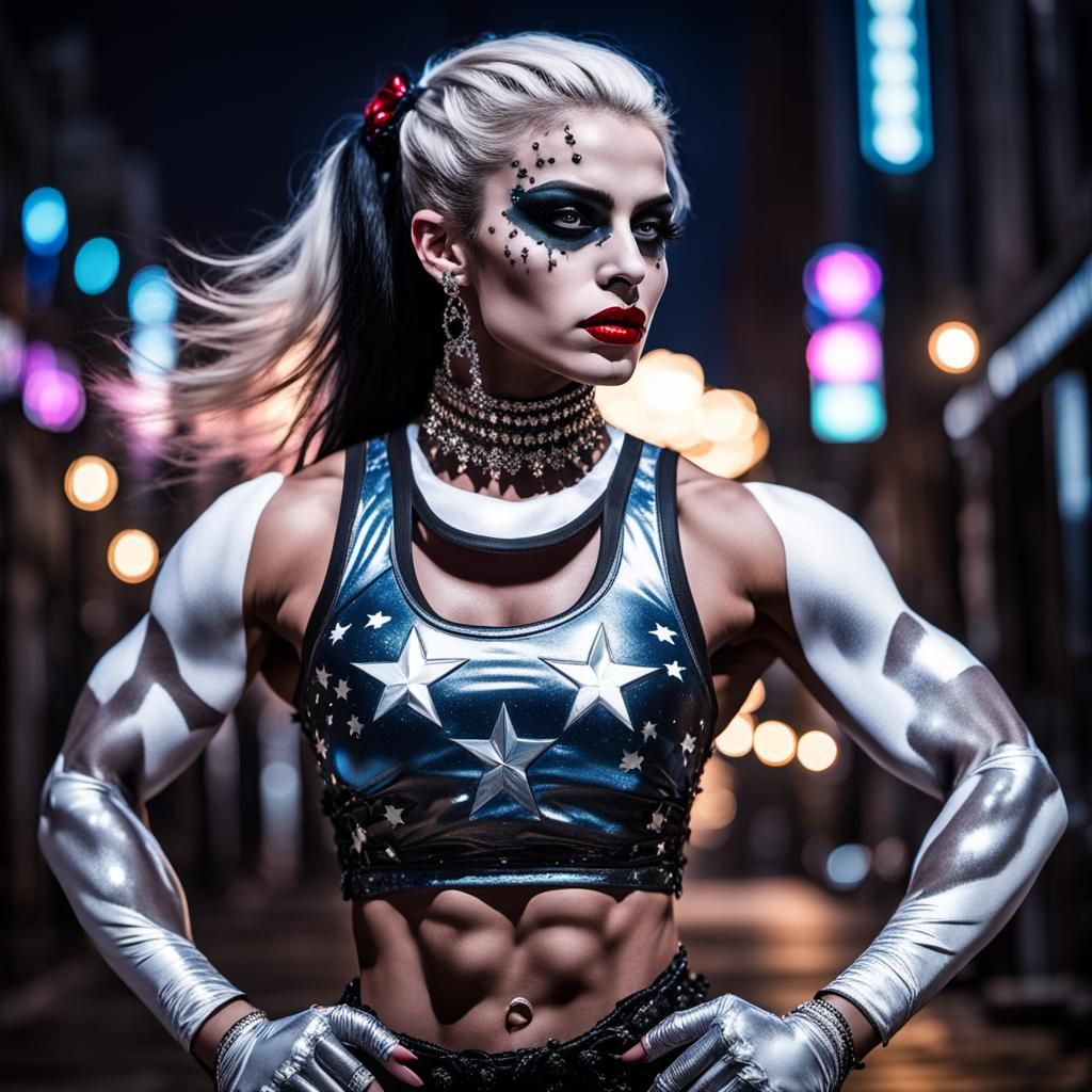 Victorian Gothic Woman Bodybuilder Under Moonlight