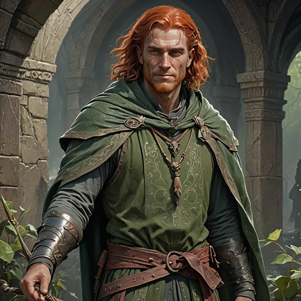 Smiling Archer with Red Hair as Dark Fantasy Art