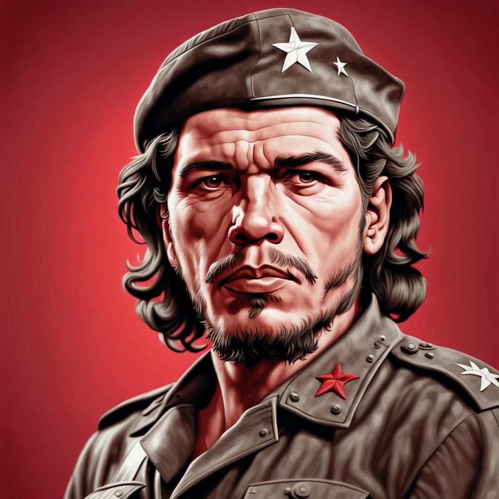 Hyperrealistic Portrait of Che Guevara in Red