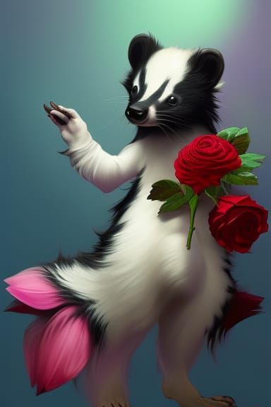 Adorable Skunk Holding a Rose, Hyperdetailed Concept Art