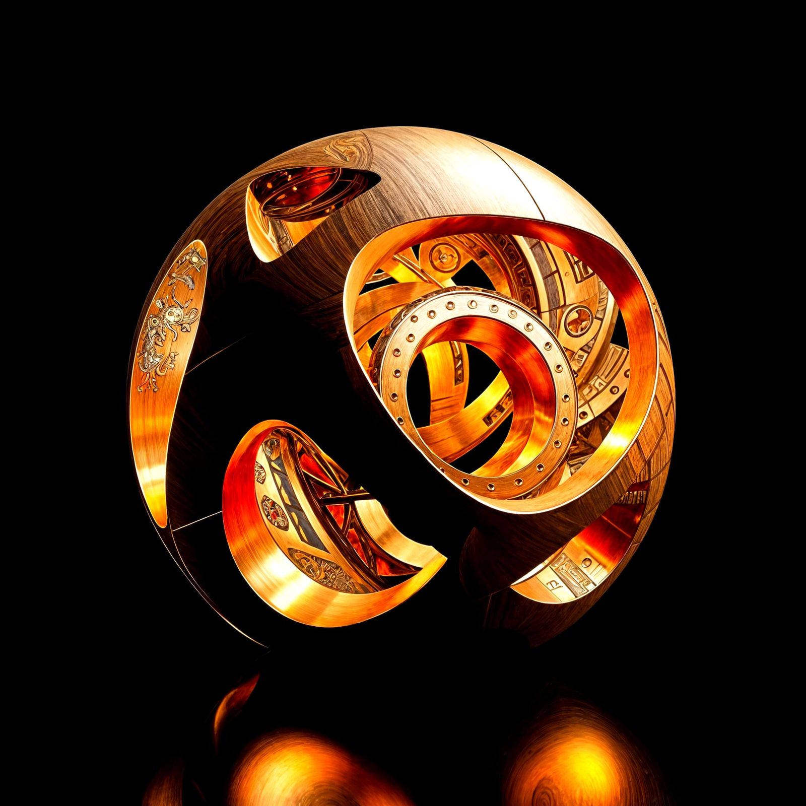 Escher-Inspired Wooden Sculpture with Intricate Details