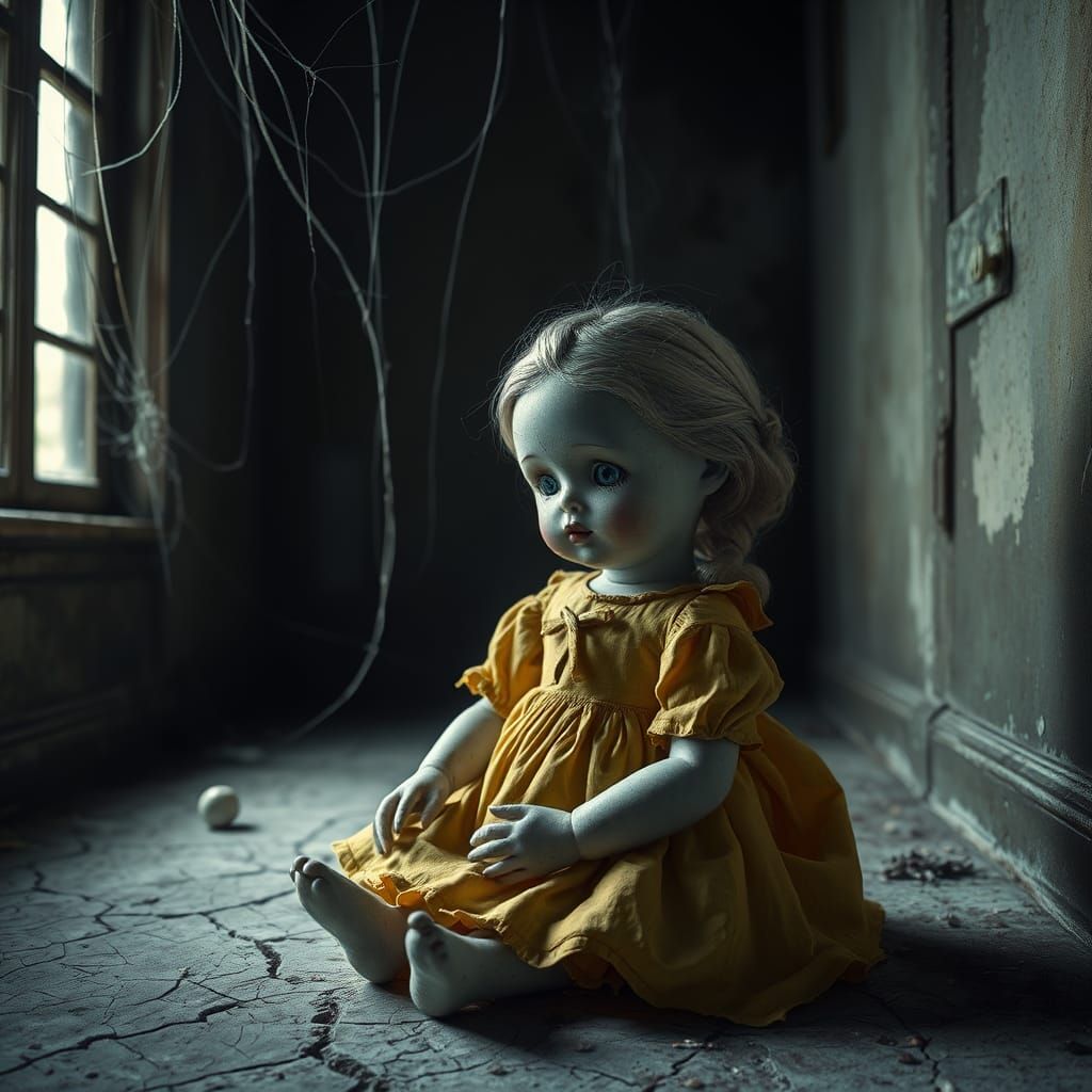 Eerie Antique Doll in Abandoned Room