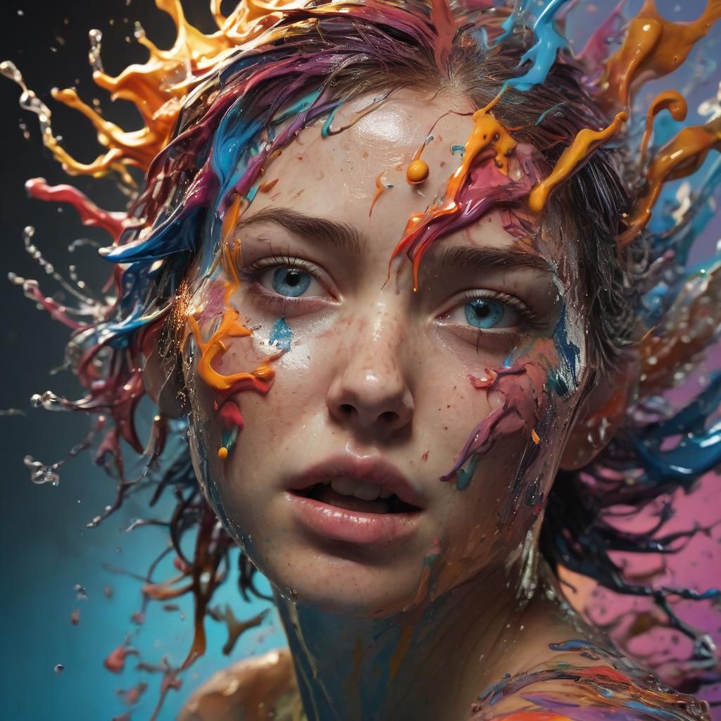 Hyperrealistic Face in Colorful Splash Art Style