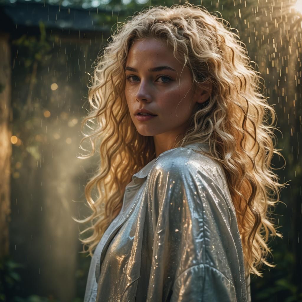 Radiant Blonde Fairy Bathed in Sunset Light