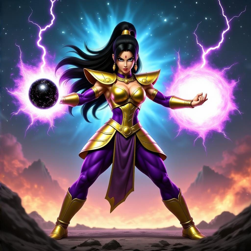 Glamorous Saiyan Warrior Princess in Opulent Armor