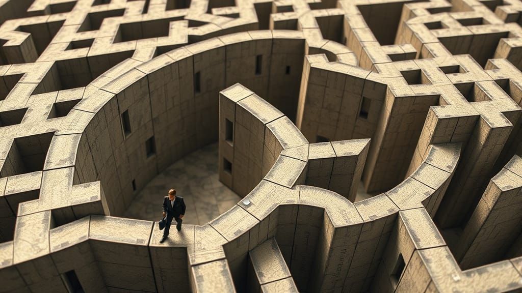 Miniature Figure Navigating a Giant Crossword Puzzle