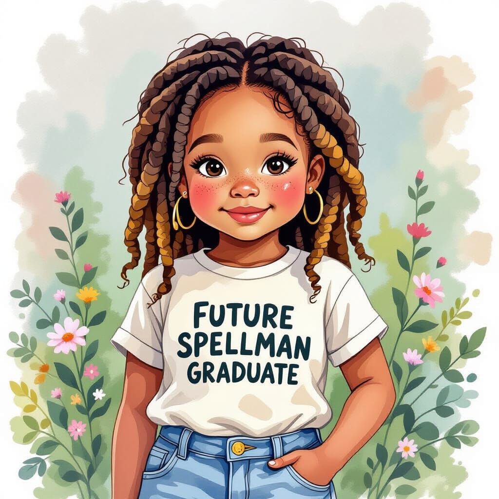 African American Girl Portrait in Watercolor Style