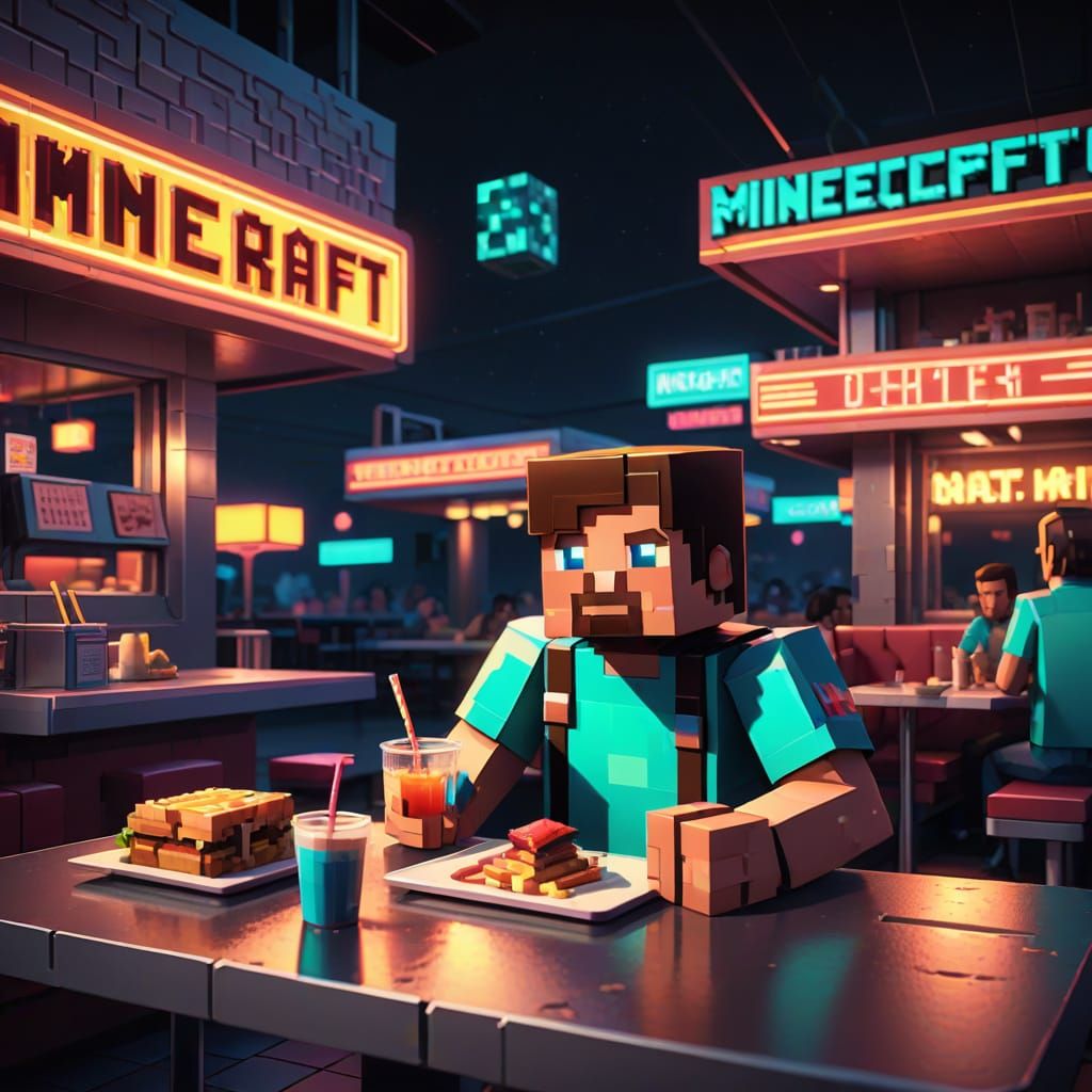 Minecraft Character in Vintage Neon Diner