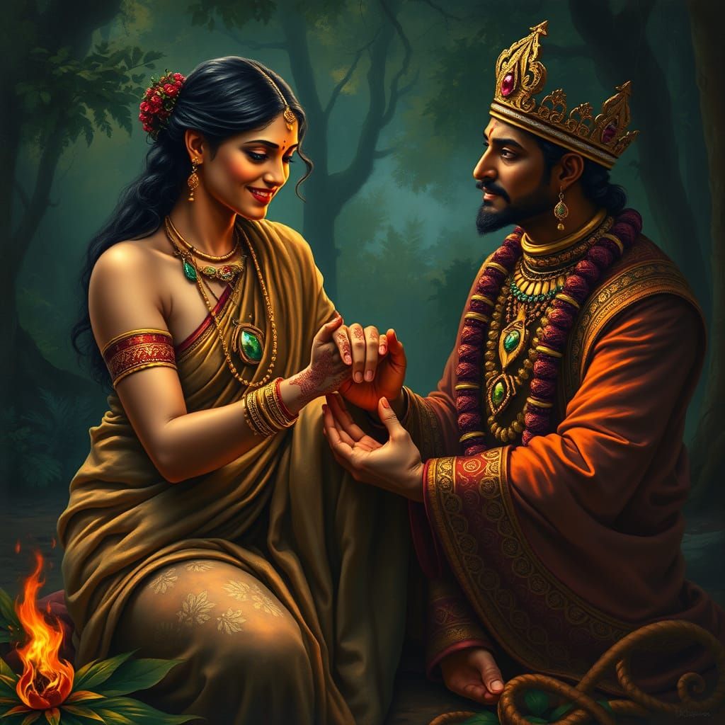 Ravi Varma painting of an extremely beautiful- woman of anci...