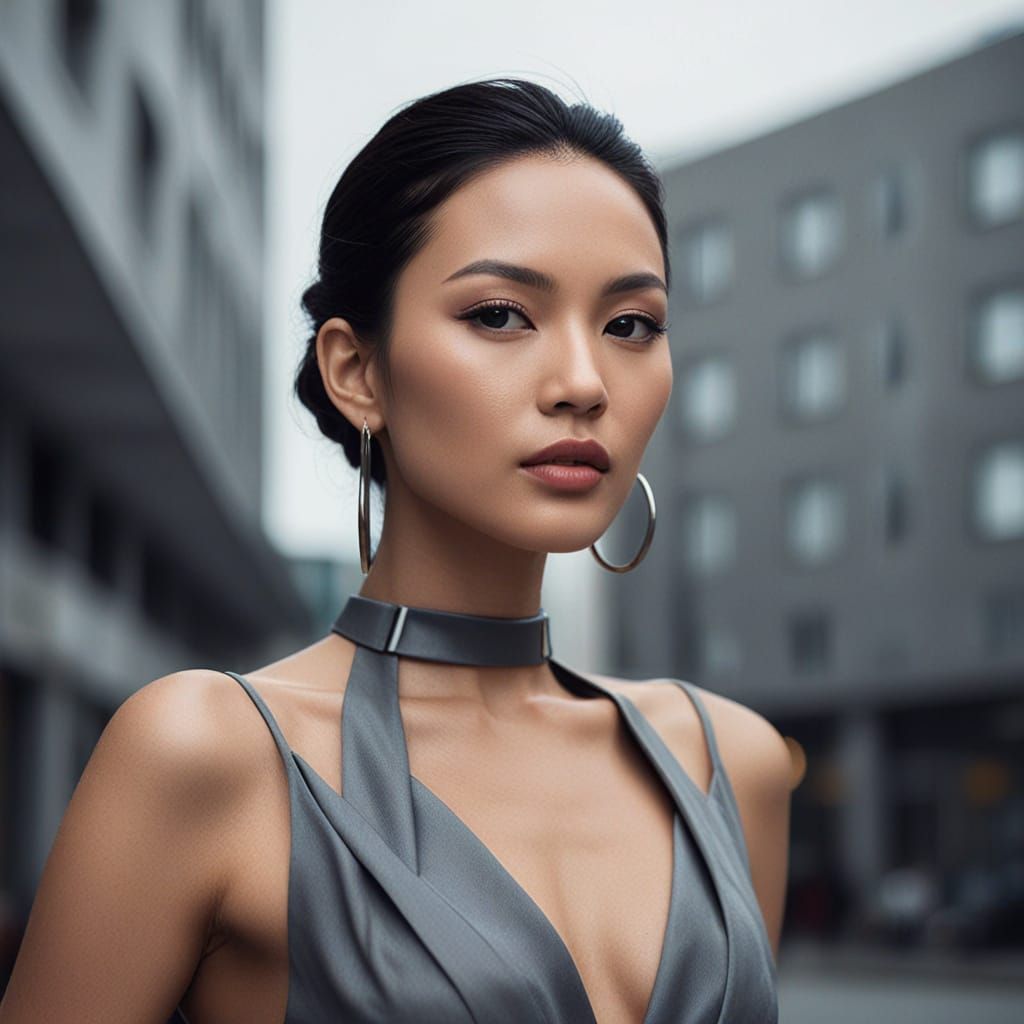 Stunning Asian Model in Futuristic Gown