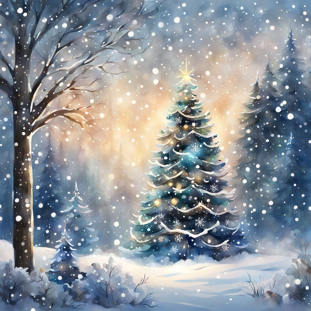 Vibrant Winter Scene in Watercolor Style