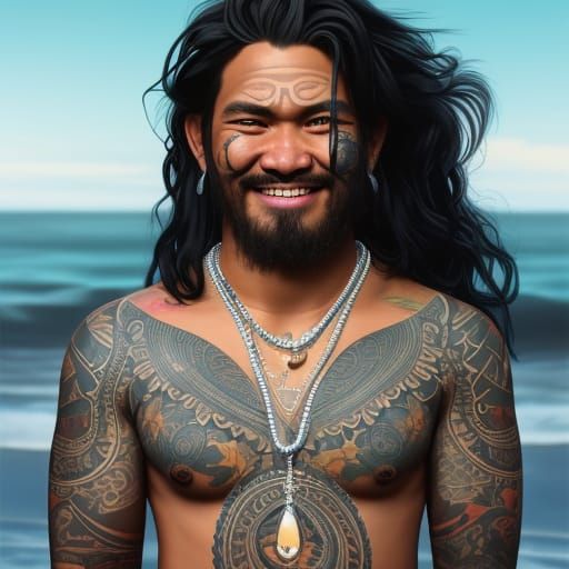Detailed Portrait of a Smiling Samoan Man
