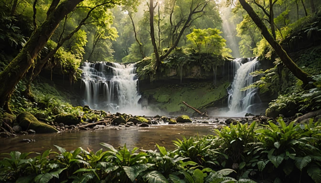Serene Valley with Waterfalls: Landscape Photography