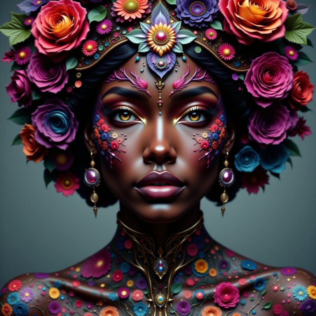 Hyperrealistic Portrait of a Woman in Futuristic Attire