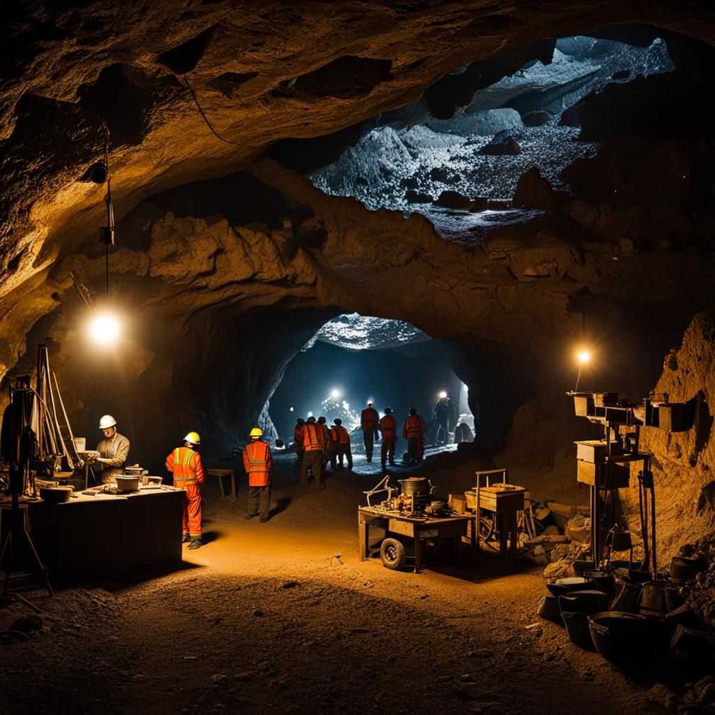 Underground Cave Workshop Scene with Workers