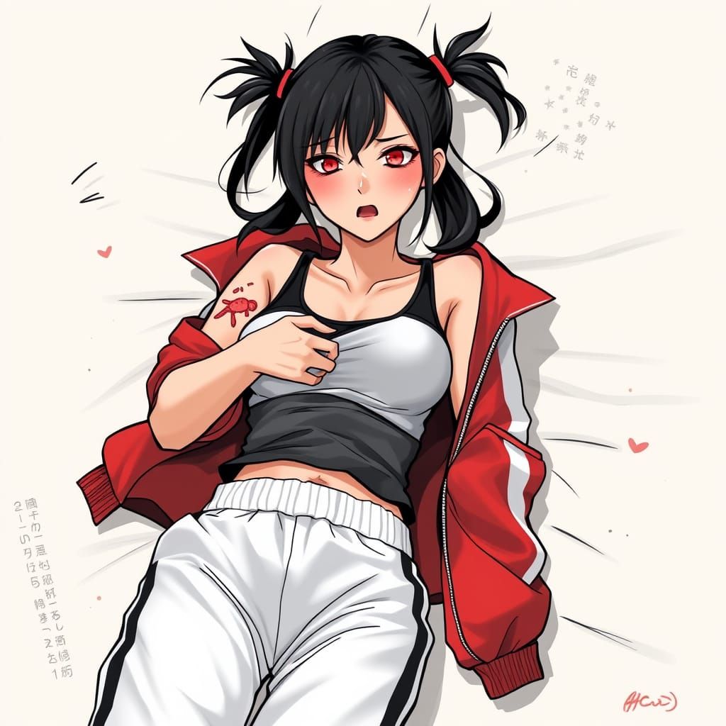 Ling Xiaoyu in Comic-Book Style with Bruised and Defeated Ex...