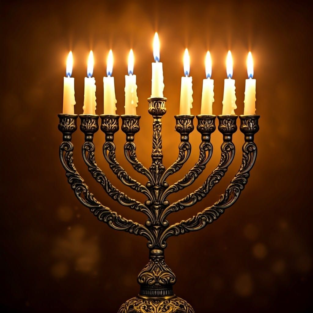 Majestic Chanukah Menorah in Traditional Art Style