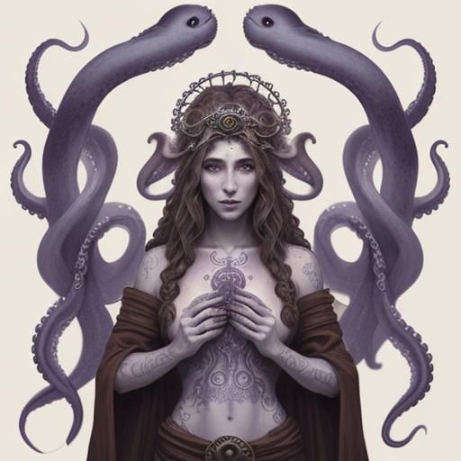 Druid Priestess with Octopus Tattoo