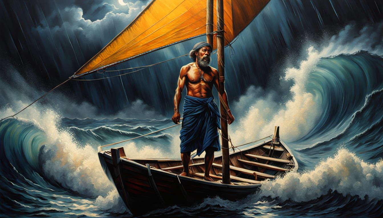 Stormy Bengali Boat Scene in Vibrant Oil Paint
