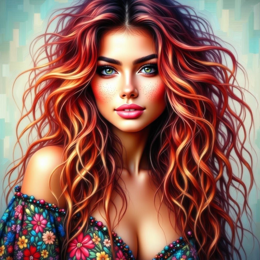 Beautiful Woman Portrait in Oil Painting Style